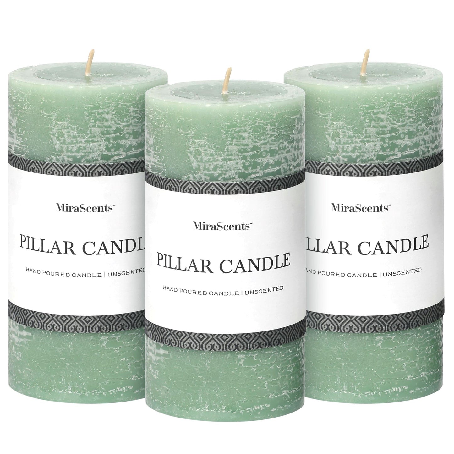 3x6 Inch Sage Green Pillar Candles Set of 3 - Unscented Spring, Long Clean Burning, Large Smokeless Dripless for Home Decor, Dinner Table, Bathroom, Rustic Decor