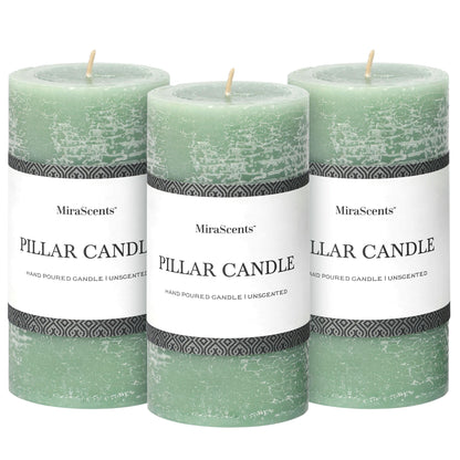3x6 Inch Sage Green Pillar Candles Set of 3 - Unscented Spring, Long Clean Burning, Large Smokeless Dripless for Home Decor, Dinner Table, Bathroom, Rustic Decor