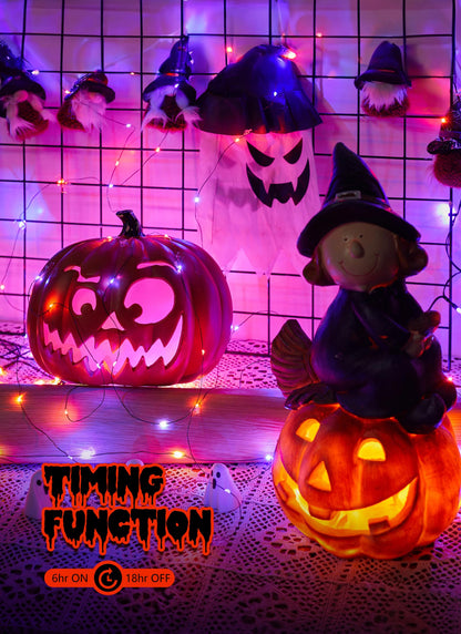 Minetom 5 Pack Battery Operated Fairy Lights, 7 Feet, 20 LED, Waterproof, Orange & Purple for Indoor/Outdoor Halloween Decorations