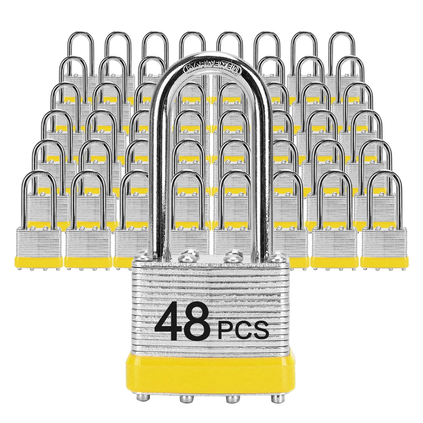 Padlocks with Same Key, LQYN 48 Pcs Laminated Keyed Padlock (1-9/16", 40mm), Keyed Alike Locks, Long Shackle, for Storage Locker, Hasp Latch, Toolbox, Sheds