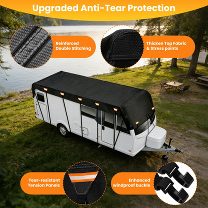 Hicover 600D Rv Roof Cover Waterproof, Camper Roof Cover Wind, Rain and Snow Proof Pop up Camper Caravan Truck Camper Cover Heavy Duty Rv Covers with Reflective Strips Fits 34ft to 36ft RVs 11.5m*3m