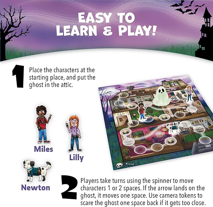 Peaceable Kingdom Ghost in The Attic - Cooperative Board Game for Family Game Night – Unique Glow-in-The-Dark Board Game - Great for Kids Ages 5 &amp Up