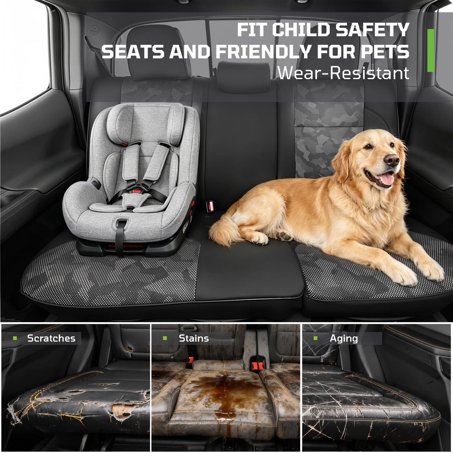 Car Seat Covers Fit for Toyota Tacoma 2016-2023,Full Coverage Faux Leather Car Seat Covers Full Set,Custom Waterproof Breathable Car Seat Protector Front Seat and Back Seat Covers for Cars(Black)