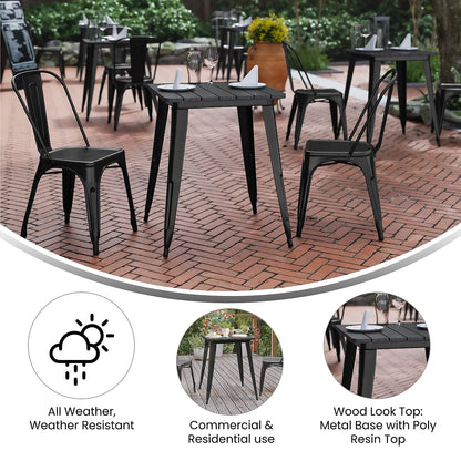 Flash Furniture Declan Commercial Outdoor Dining Table, All Weather Poly Resin Top with Steel Base, 23.75" Square, Black/Black