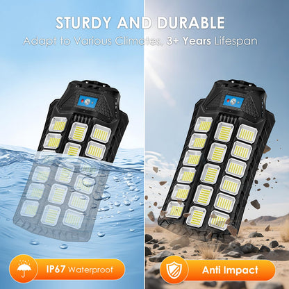 ZIZIWIN 14000W Solar Street Lights Outdoor Waterproof, 2 Pack Large Solar Powered LED Flood Light Outside, Heavy Duty Parking Lot Light Dusk to Dawn, Motion Sensor, Pole or Wall Mount, Remote Control