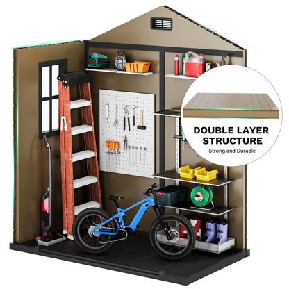 DWVO 6x4 FT Storage Shed Plastic, Outdoor Storage Shed with Lockable Door, Window and Vents, Waterproof Tool Storage for Garden, Backyard, Patio, Lawn, Brown