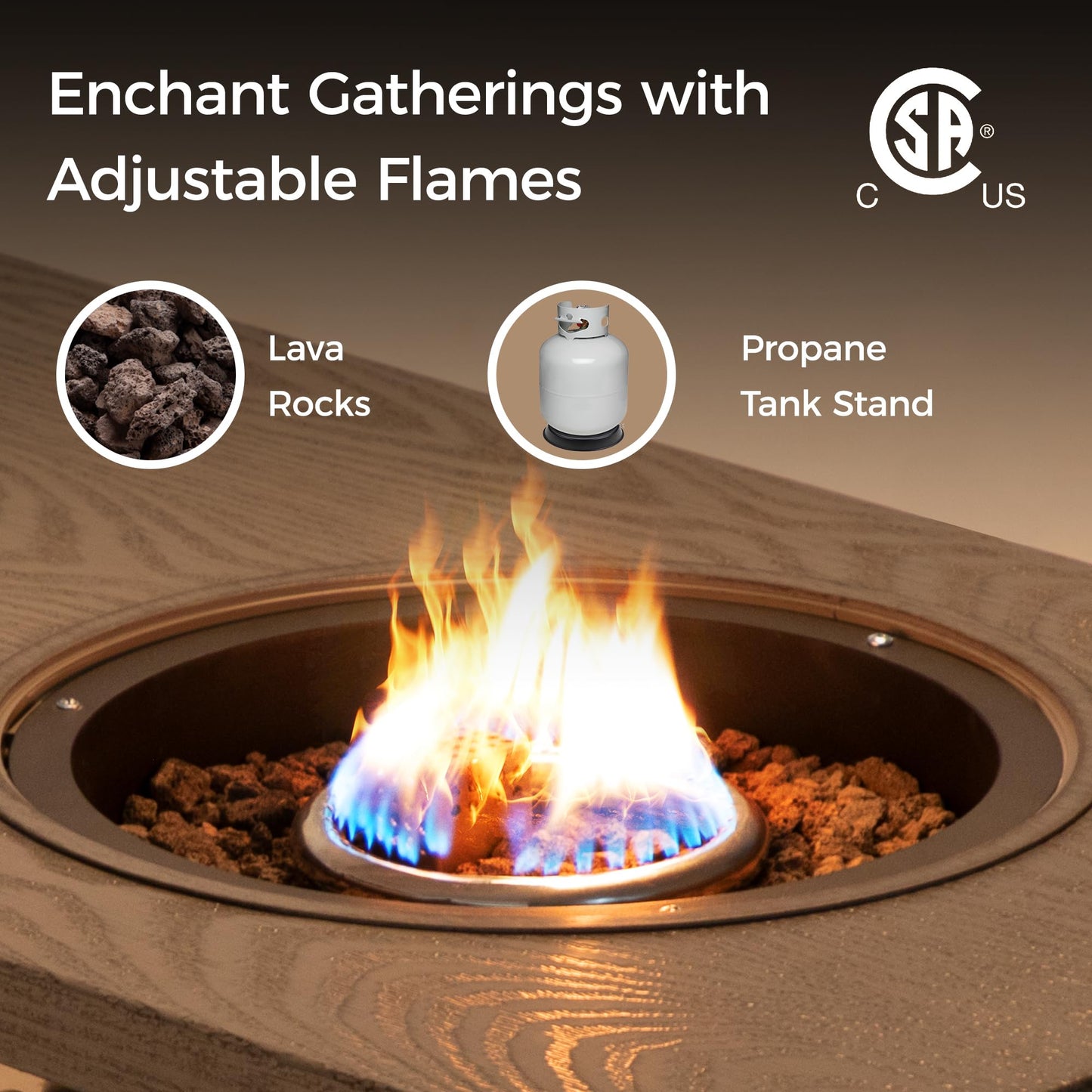 Green4ever Aluminum Propane Fire Pit Table, 47" 50,000 BTU Multifunctional Fire Table with CSA Certification, 4.5 Gallons Ice Bucket, and Lava Rocks, 3-in-1 Coffee Table for Outdoor Patio, Khaki