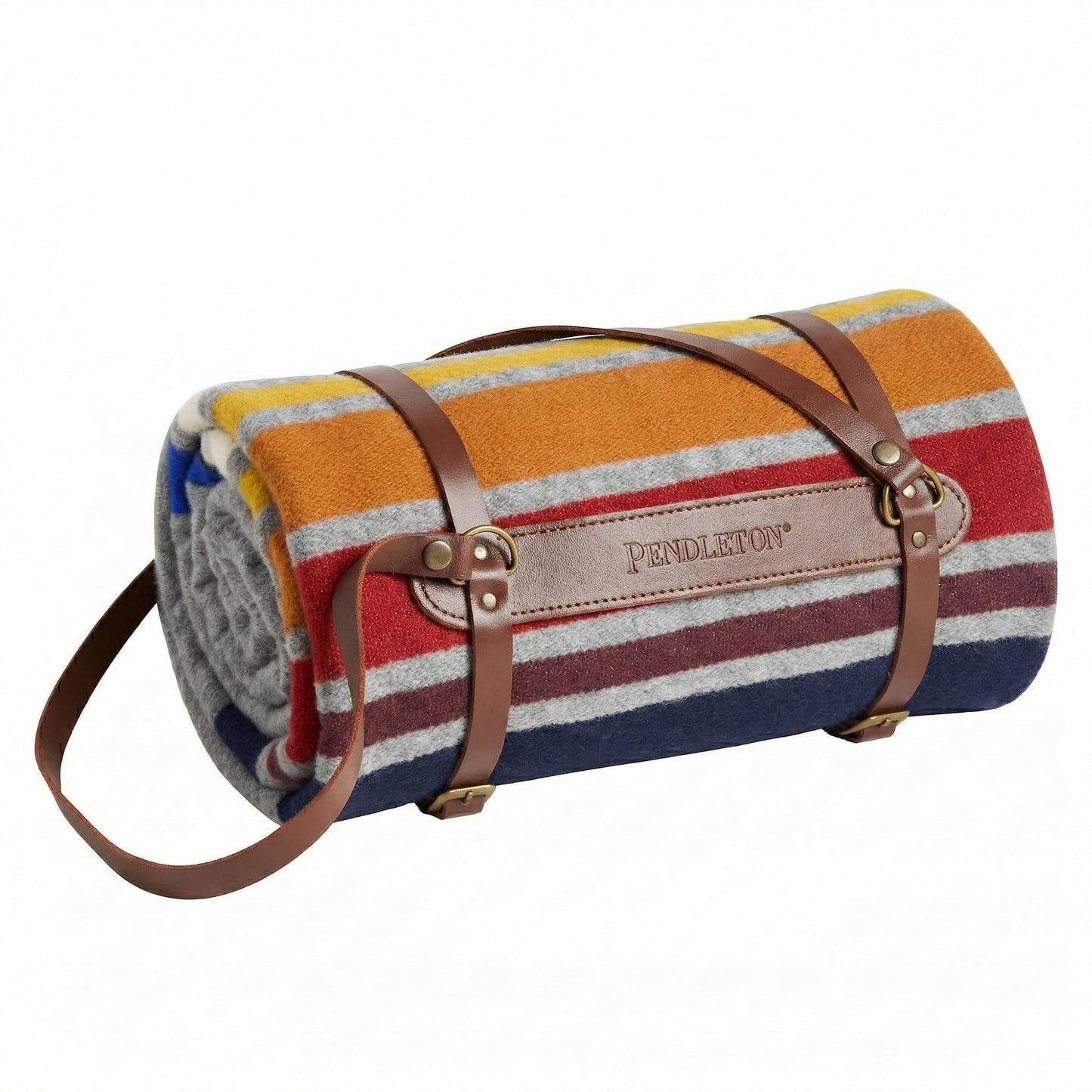 Pendleton National Park Throw with Leather Carrier 54" x 72" - Premium Wool Throw, Iconic Stripes, Durable Blanket for Home & Outdoor Adventures - Yosemite