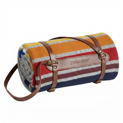 Pendleton National Park Throw with Leather Carrier 54" x 72" - Premium Wool Throw, Iconic Stripes, Durable Blanket for Home & Outdoor Adventures - Yosemite