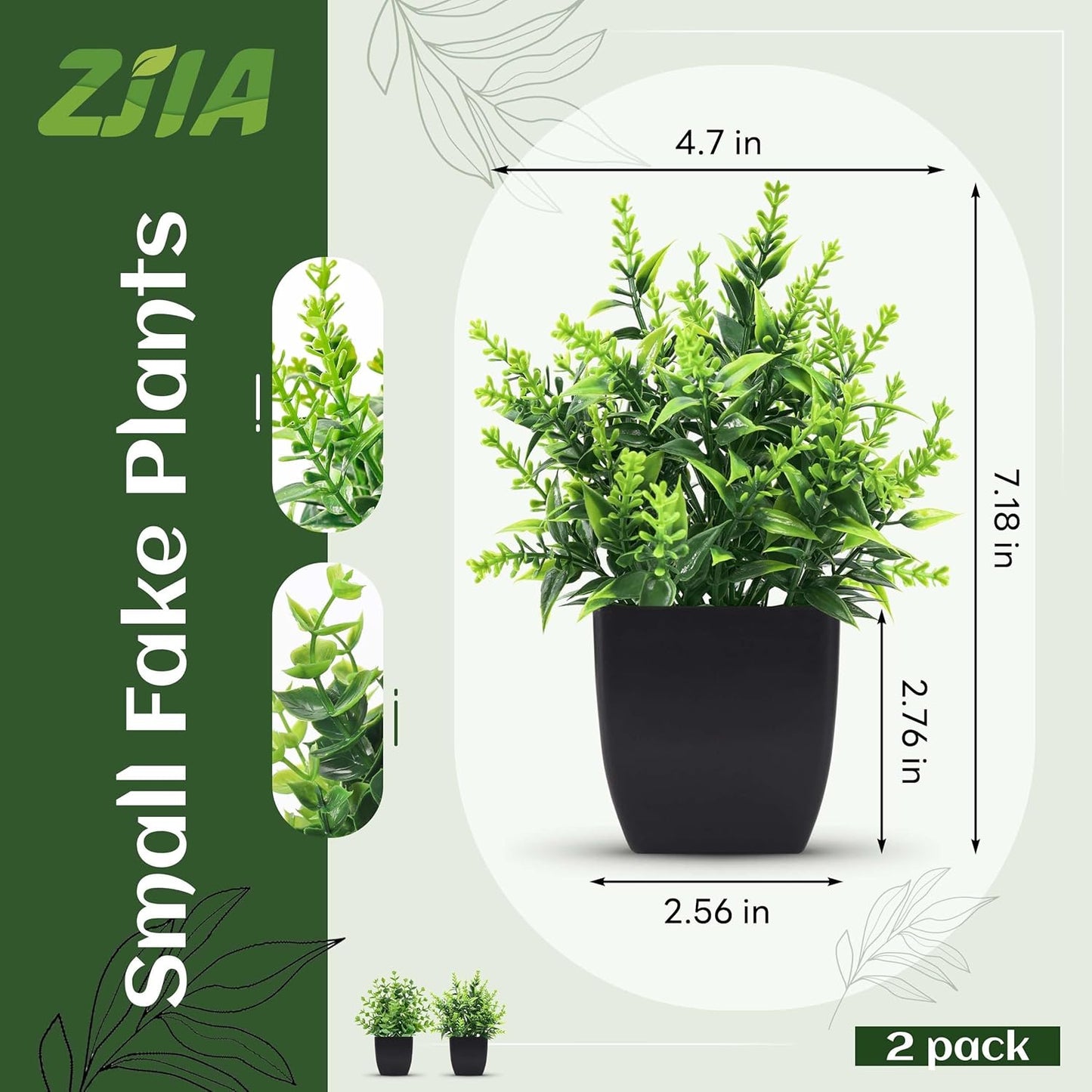 Skiennix 2 Pack Small Fake Plants - Stylish Black Bathroom Accessories for Home Decor