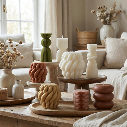 Conelist 9pcs Rustic Farmhouse Pillar Candles Set 3.1"-7.7" Handmade Neutral Soy Wax Ribbed Scented Aesthetic Swirl Candle for Dining Table Centerpiece Home Wedding Decor