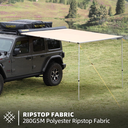 SAMOUT Vehicle Awning, 6.6ft x 10ft, Rooftop Pullout Ripstop UPF50+ Side Awning, Reinforced Hinges & Poles for Jeep/SUV/Truck/Van