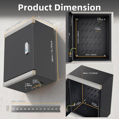 Joinfworld Outdoor Electrical Metal Box 15.7" x 11.8" x 7.8" Weatherproof Outdoor Junction NEMA Enclosure Box with Lock Din Rail Cable Gland