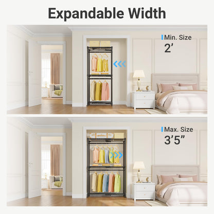 VIPEK X1 Expandable Clothes Rack Heavy Duty Adjustable from 2' to 3'5" with Adjustable Shelves and Hanger Rods, Reach-in & Walk-in Closets Metal Garment Racks Portable Closet, Black