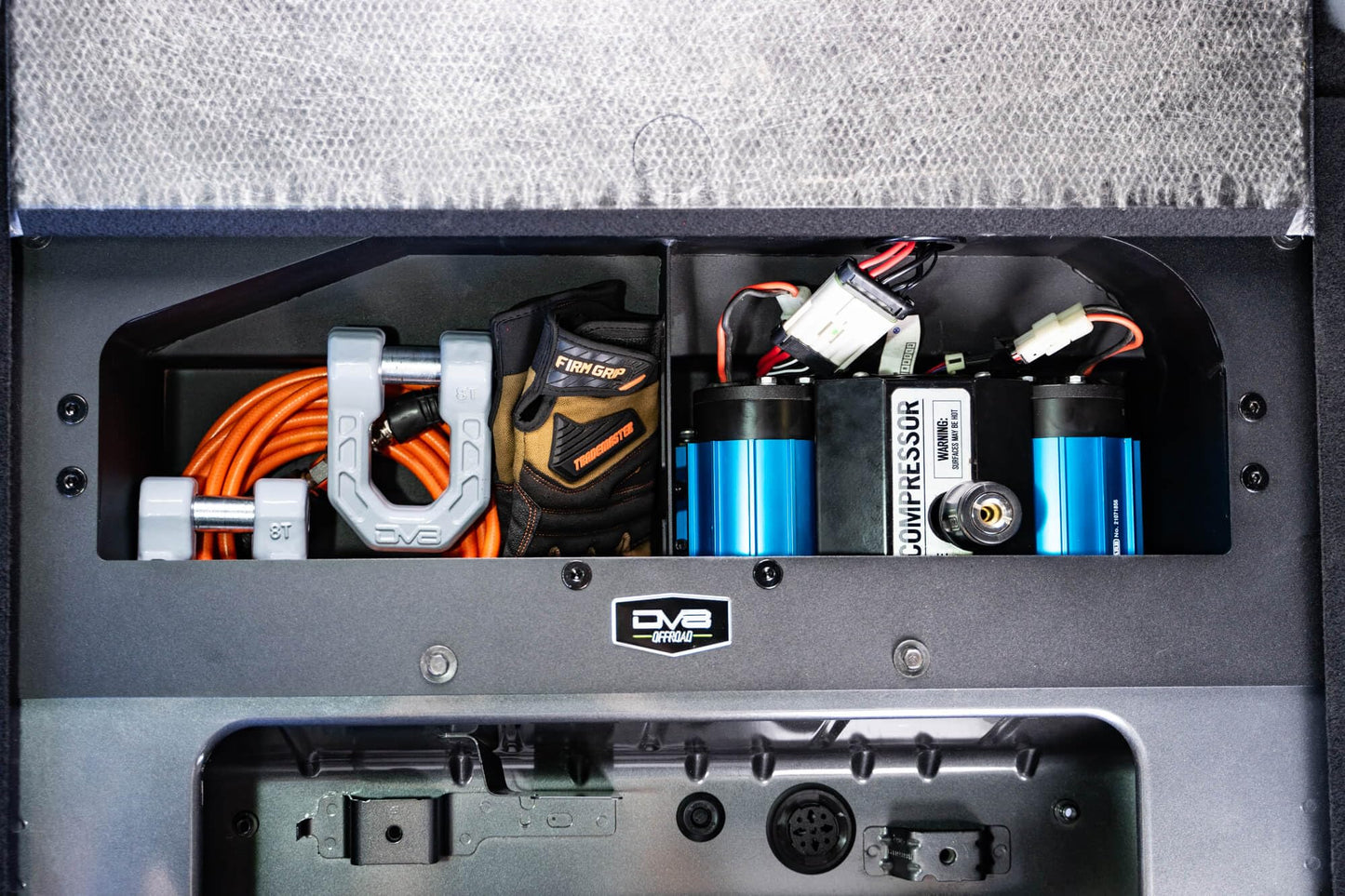DV8 Offroad Air Compressor Mount & Storage Box for The 2021-2026 Ford Bronco | Designed for ARB Single or Twin Air Compressors | Heat Shield to Reduce Temperatures from Exhaust/Exterior