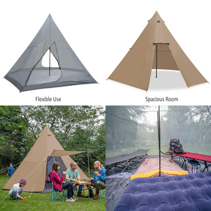 KAZOO Family Camping Tent Large Waterproof Tipi Tents 8 Person Room Teepee Tent Instant Setup Double Layer (Beige)