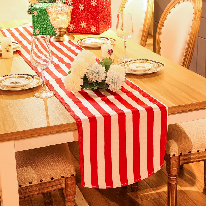 4 Pieces Striped Tablecloth Red and White Striped Table Runner Tablecloth Polyester Spring Elegant Classic Table Decor for Daily Events Family Banquet Parties Celebrations Outdoor(12 x 72 Inch)
