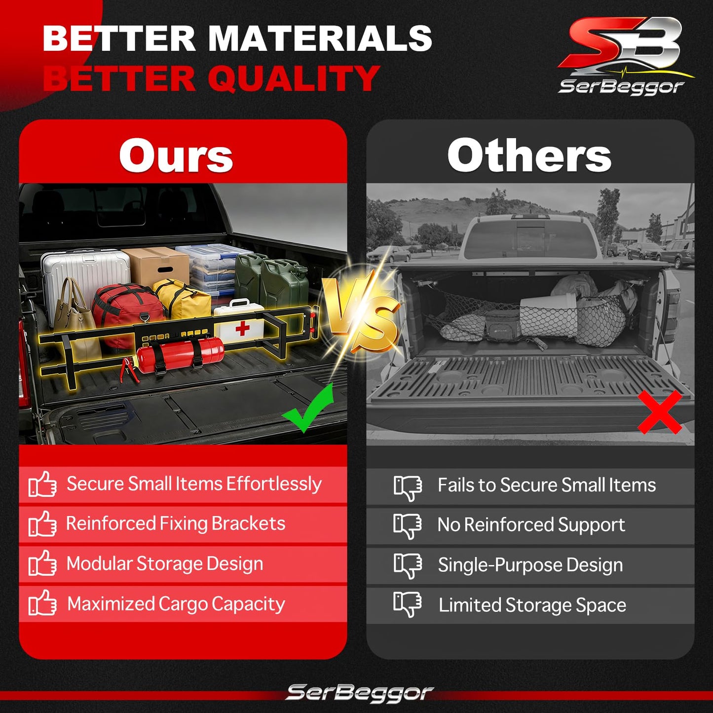 SerBeggor Truck Bed Divider, Cargo Organizer Panel Compatible with Ford F150 2015-2023, Aluminum Alloy Luggage Divider Cargo Manager