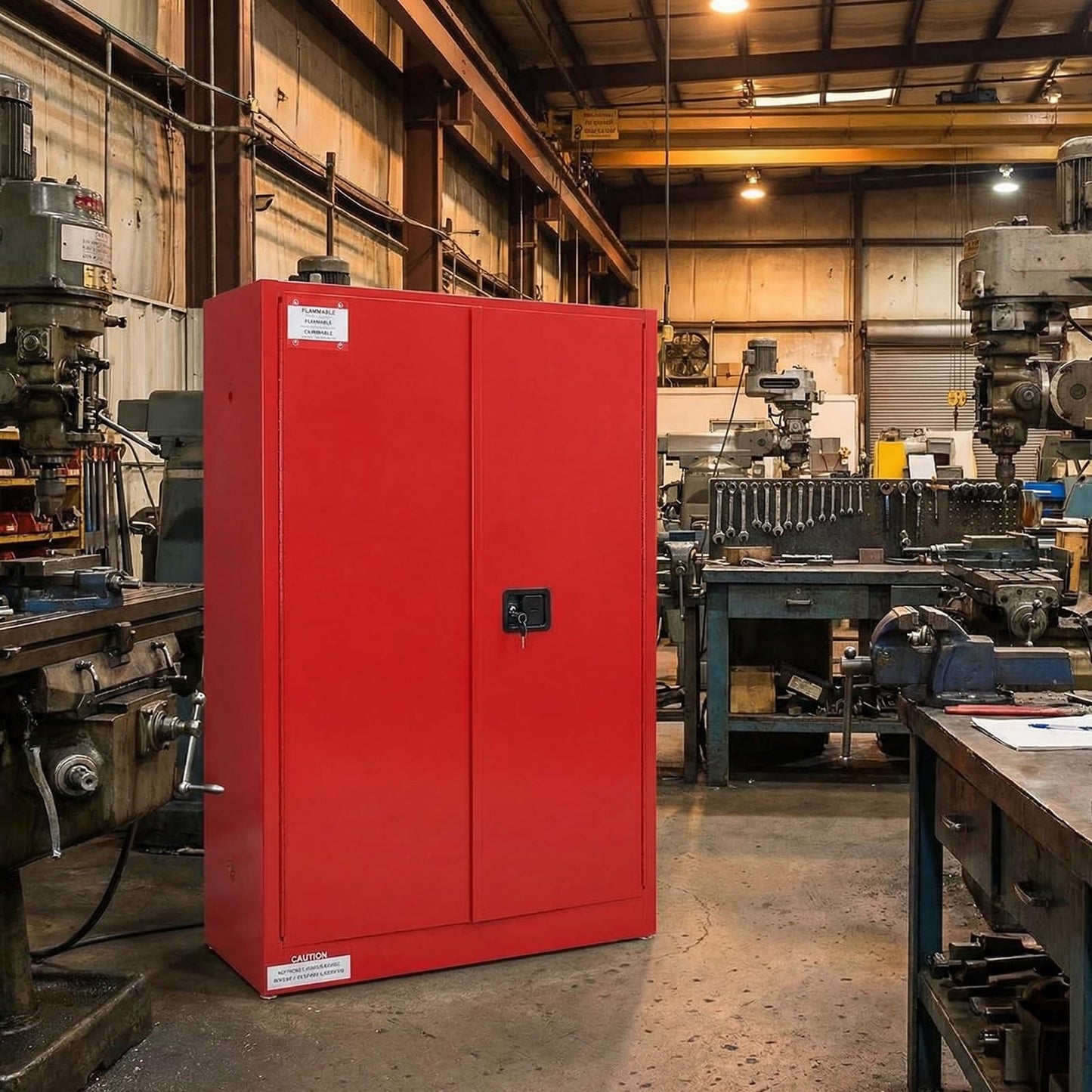 45 Gallon Flammable Safety Cabinet, Industrial Yellow Steel Storage for Flammable Liquids, 2 Adjustable Shelves, Double-Wall Fireproof Cabinet with Manual Close Doors & Vents - Red