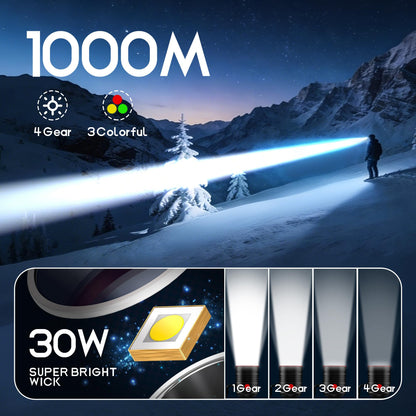 PINSAI Coon Hunting Lights High Power LED Headlamp Super Bright High Lumens 30000mAh Rechargeable Headlight Head Spotlight Torch for Fishing Camping with Bag