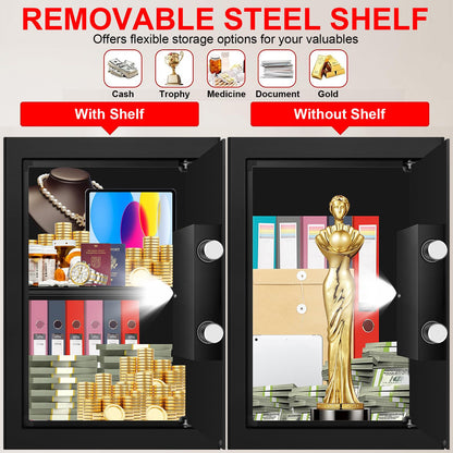 3.4 Cub Large Safes for Home Use Fire and Water Proof, Anti-Theft Digital Security Safe Box with Electronic Keypad and Key, Fire Proof Safe for Home Documents Firearm Medicine Money Valuables