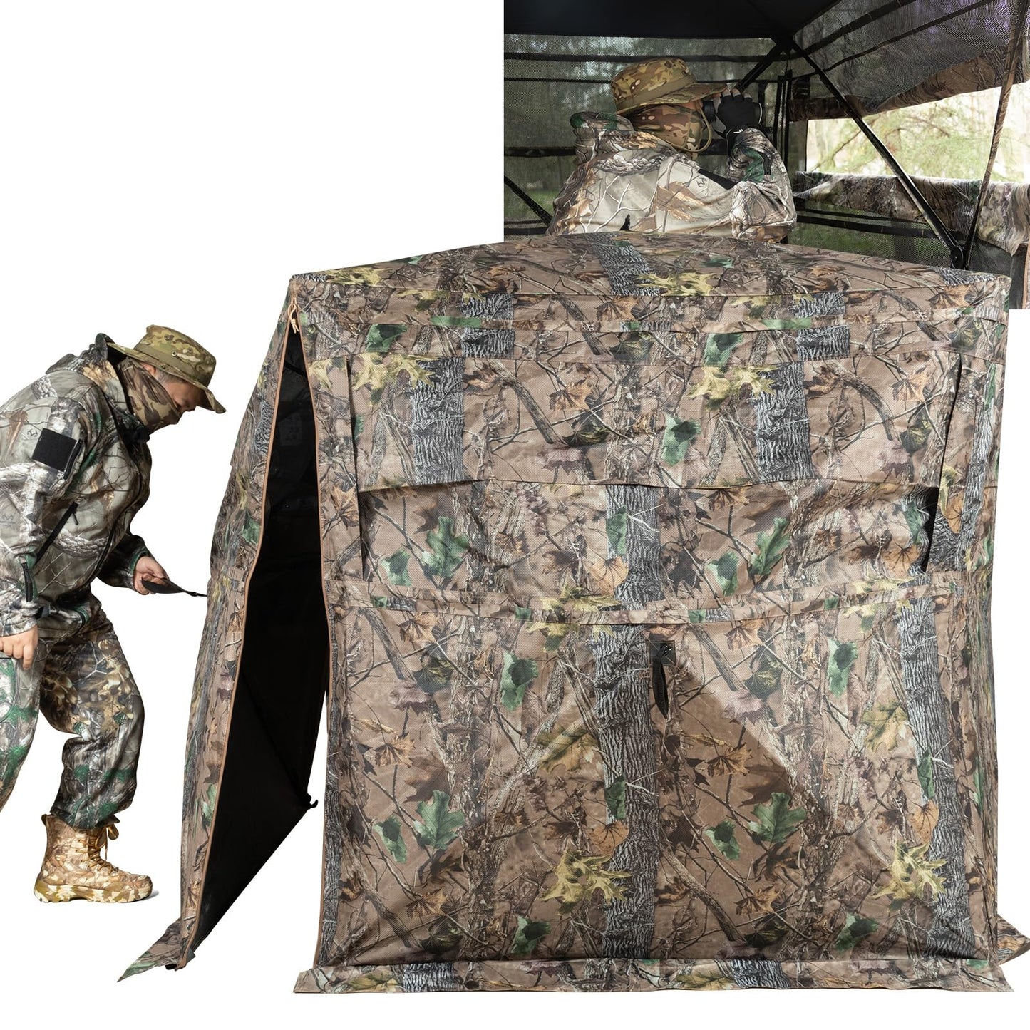 Mionovity Hunting Blind, 360° See Through Ground Blind for Turkey Hunting, Turkey Ground Blind, Hunting Blind for Turkey & Deer, 2-3 Person Pop Up Portable Camouflage Tent with Carrying Bag