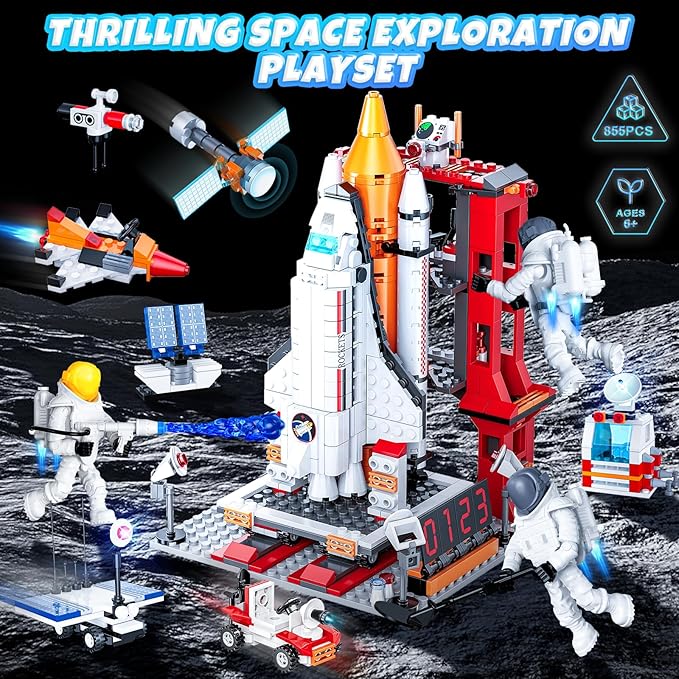 Space Exploration Shuttle Toys for 6 7 8 9 10 11 12 Year Old Kids Girls Boys 12-in-1 STEM Projects Rocket Building Toy Kit with 3 Astronauts Airplane Rocket Set Gift idea for Ages 6 + 885 Pcs