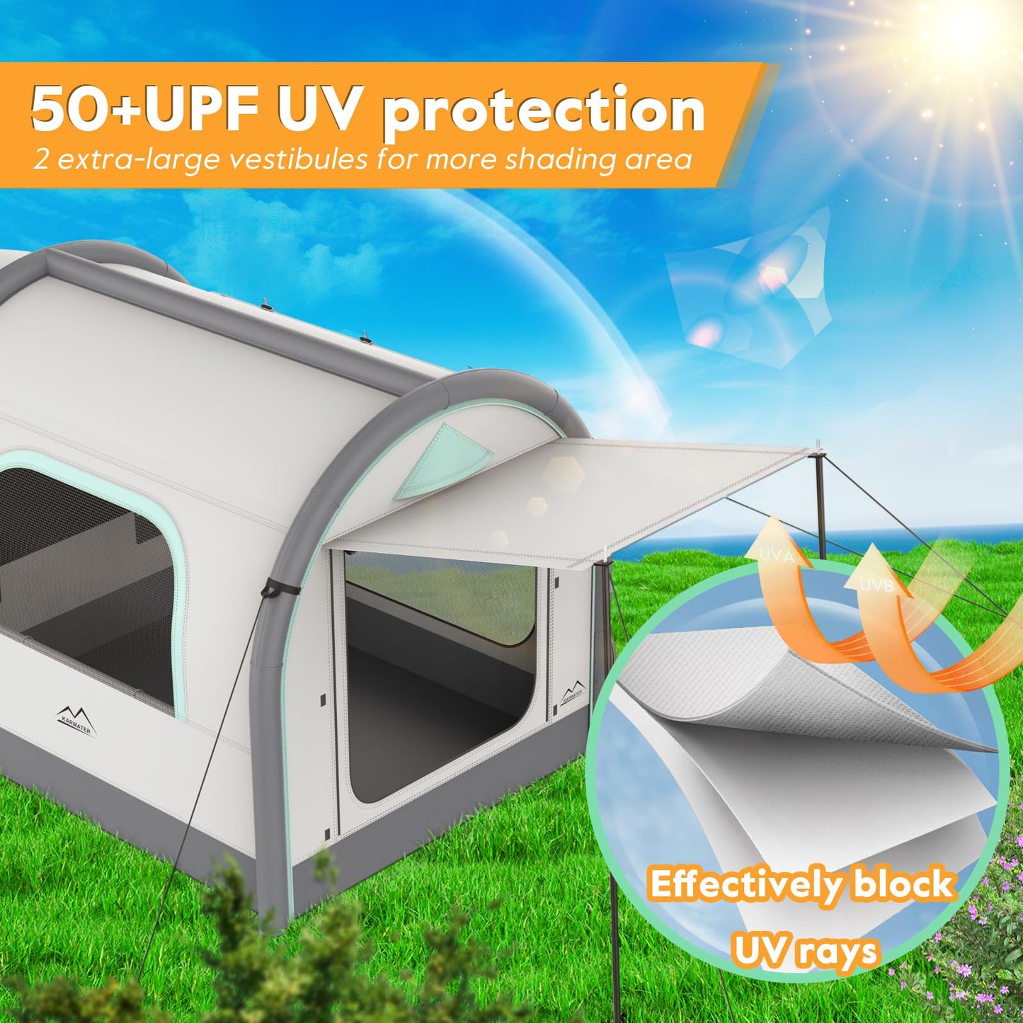 Inflatable SUV Tent for Camping, Large Quick Setup Blow Up Glamping Tents, 6-Person Tent with Detachable Car Attachment, Van Tents with Storage Bag &Projection Screen, Waterproof SUV Awning for Travel