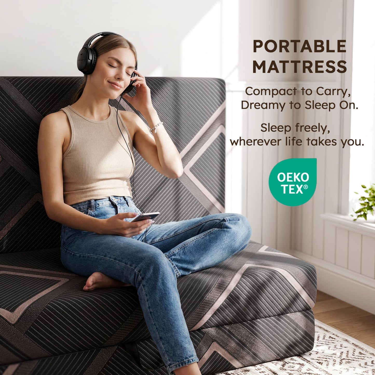 CozyMine Trifold Mattress Queen Size - 4 Inch Foldable Memory Foam Mattress, Washable Cover and Non-Slip Design, Portable Folding Floor Guest Bed Camping RV Travel Pad, Easy to Store, 78" x 58" x 4"