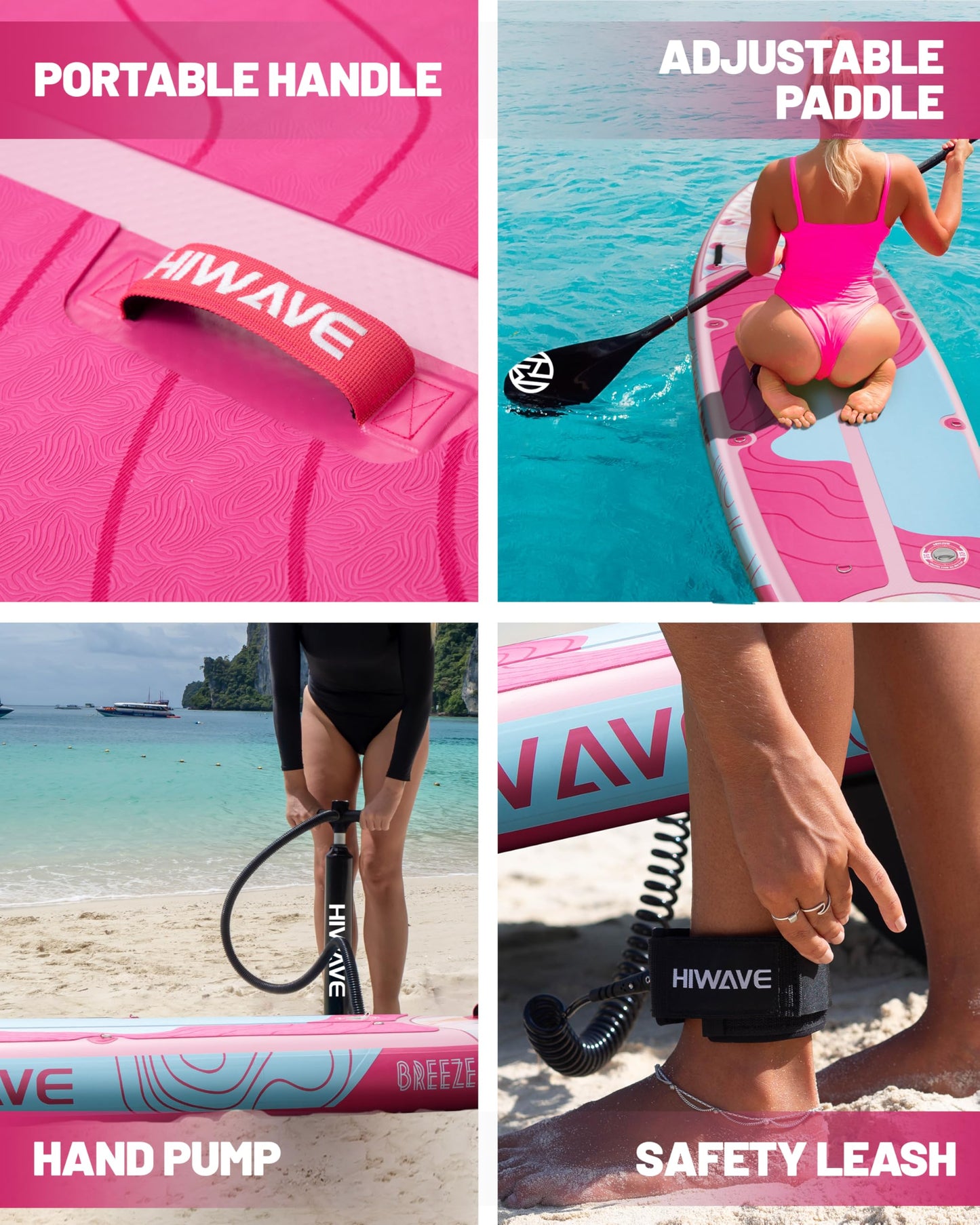 Hiwave Inflatable Stand Up Paddle Board 11’*34”*6” Sup Board, 420 lbs Capacity Adult&Youth Paddle Board, Pet Friendly for Ocean&Lake, w/Double Action Hand Pump Pink
