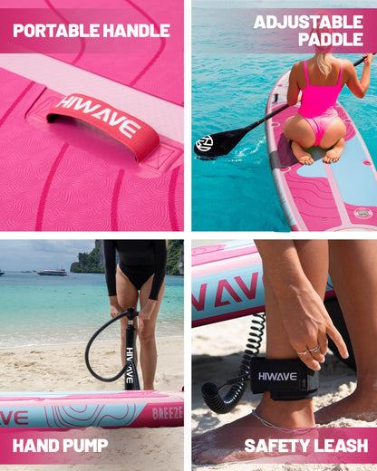Hiwave Inflatable Stand Up Paddle Board 11’*34”*6” Sup Board, 420 lbs Capacity Adult&Youth Paddle Board, Pet Friendly for Ocean&Lake, w/Double Action Hand Pump Pink