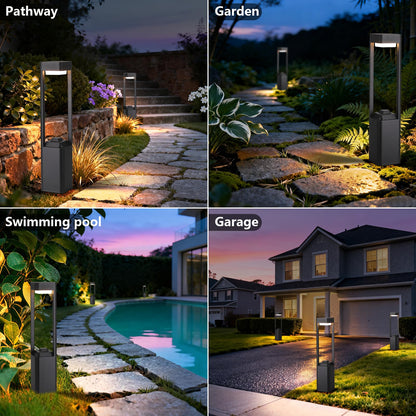 Outdoor Path Lighting Fixture 23.62In Outdoor Landscape Pathway Light Black Aluminum Modern Lawn Floor Light With 3000K LED Bollard Lighting Outside Housing Waterproof Post Lantern For Patio Entrance
