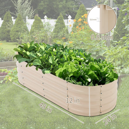 Sundale Outdoor 2 Pack Galvanized Raised Garden Bed Kit, 4x2x1ft Planter Raised Garden Boxes Outdoor with Anti-Rust Paint，Oval Metal Planter Box for Vegetables Flower（Beige）