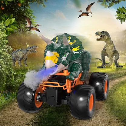 Bennol Remote Control Dinosaur Truck Toys for Kids Boys 3-5 4-7 2.4GHz RC Dino Car Toys with Light Sound &amp Spray Indoor Outdoor All Terrain Electric RC Monster Car Gifts for 3 4 5 8 10 12 Boys