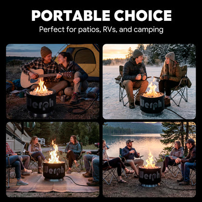 Werph 17-Inch Compact Propane Gas Fire Pit, 58,000 BTU, Lightweight with Locking 2-in-1 Lid & Pumice Stones, Perfect for Camping, RV, Picnic, Fishing, and Backyard, Black