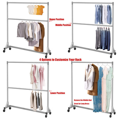 Simple Houseware Commercial Grade Z-Base Double Rod Garment Rack, 600lb Load, 63 inch, Silver
