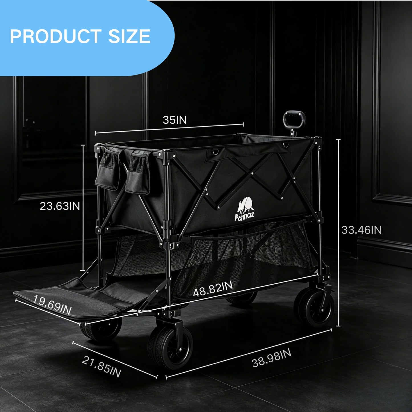 700lb Double Decker Wagon Collapsible Cart Foldable Heavy Duty Wagon Collapsible，400L,54" Extended Foldable Cart with Wheels for Camping Fishing & Outdoor Use, Beach cart，