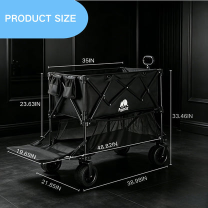 700lb Double Decker Wagon Collapsible Cart Foldable Heavy Duty Wagon Collapsible，400L,54" Extended Foldable Cart with Wheels for Camping Fishing & Outdoor Use, Beach cart，