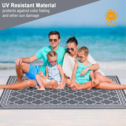 Garvee Outdoor Rug 10'x20' for Patios Clearance, Reversible Outdoor Plastic Straw Waterproof Camping Carpet, Large Area Rugs Patio Mats for Outside RV, Camper, Deck, Porch, Beach, Picnic (Grey/White)