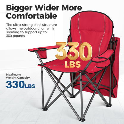 ALPHA CAMP Heavy Duty Canopy Camping Chair, 350 lbs Capacity Oversized Folding Chair with Adjustable Sunshade, Portable Sunshade Chair with Cup Holder for Beach, Fishing, Outdoor,2PC,Red