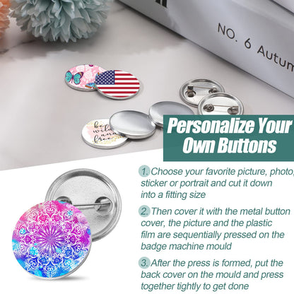 1500 Piece 25 mm/1 Inch Button Making Supplies Kit - Round Badge Blank Button Pins, Metal Parts, Including Cover and Clear Film