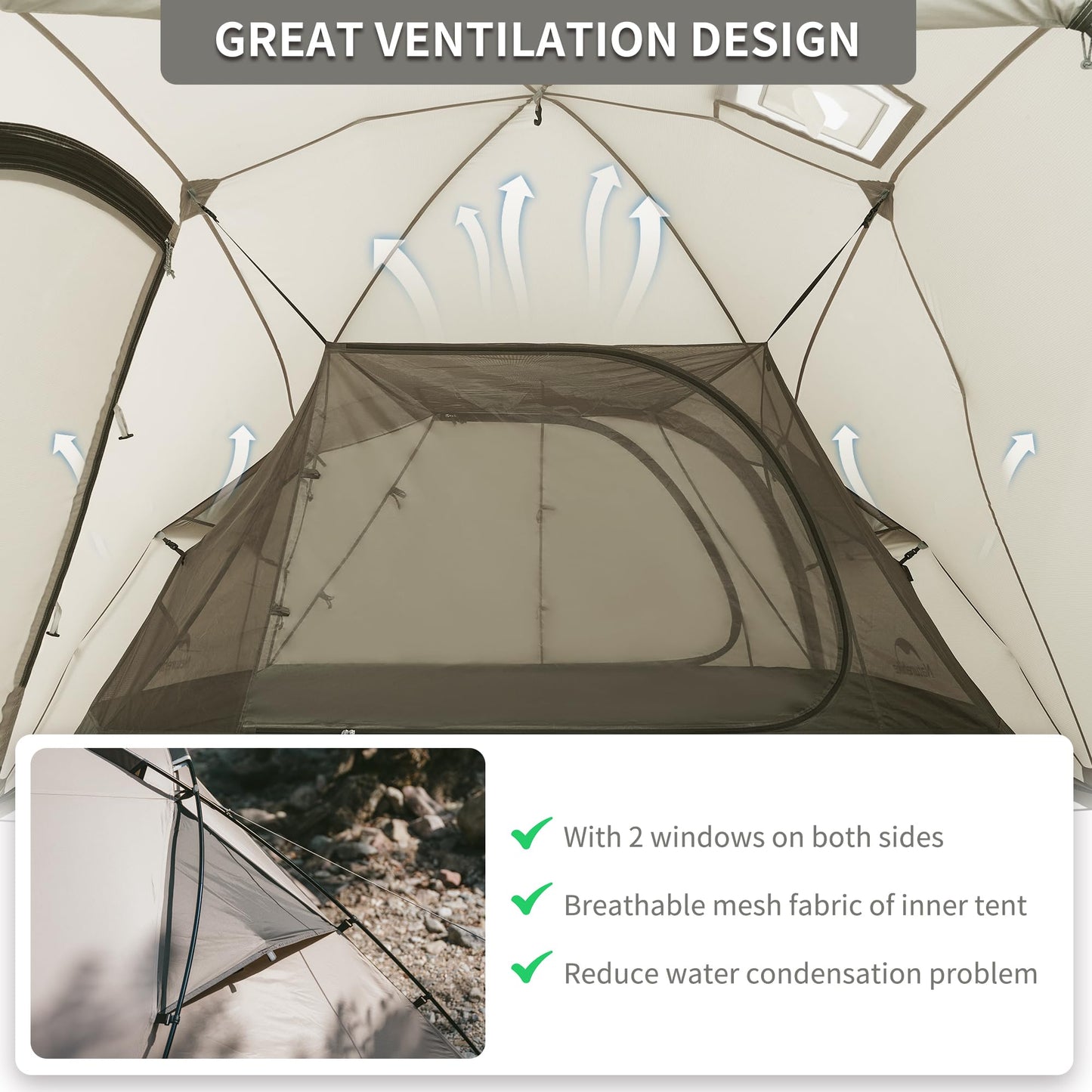 Naturehike Massif Hot Tent with Stove Jack, Waterproof Windproof 4 Season Tent, 2/4 Person Cold Weather Winter Tents for Camping