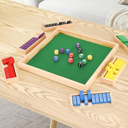 Upgraded 1-6 Players Shut The Box Dice Game with 12 Dice Wooden Classic Board Games Traditional Table Math Game Tabletop Math Dice Game for Pub Bar Home Classroom Party