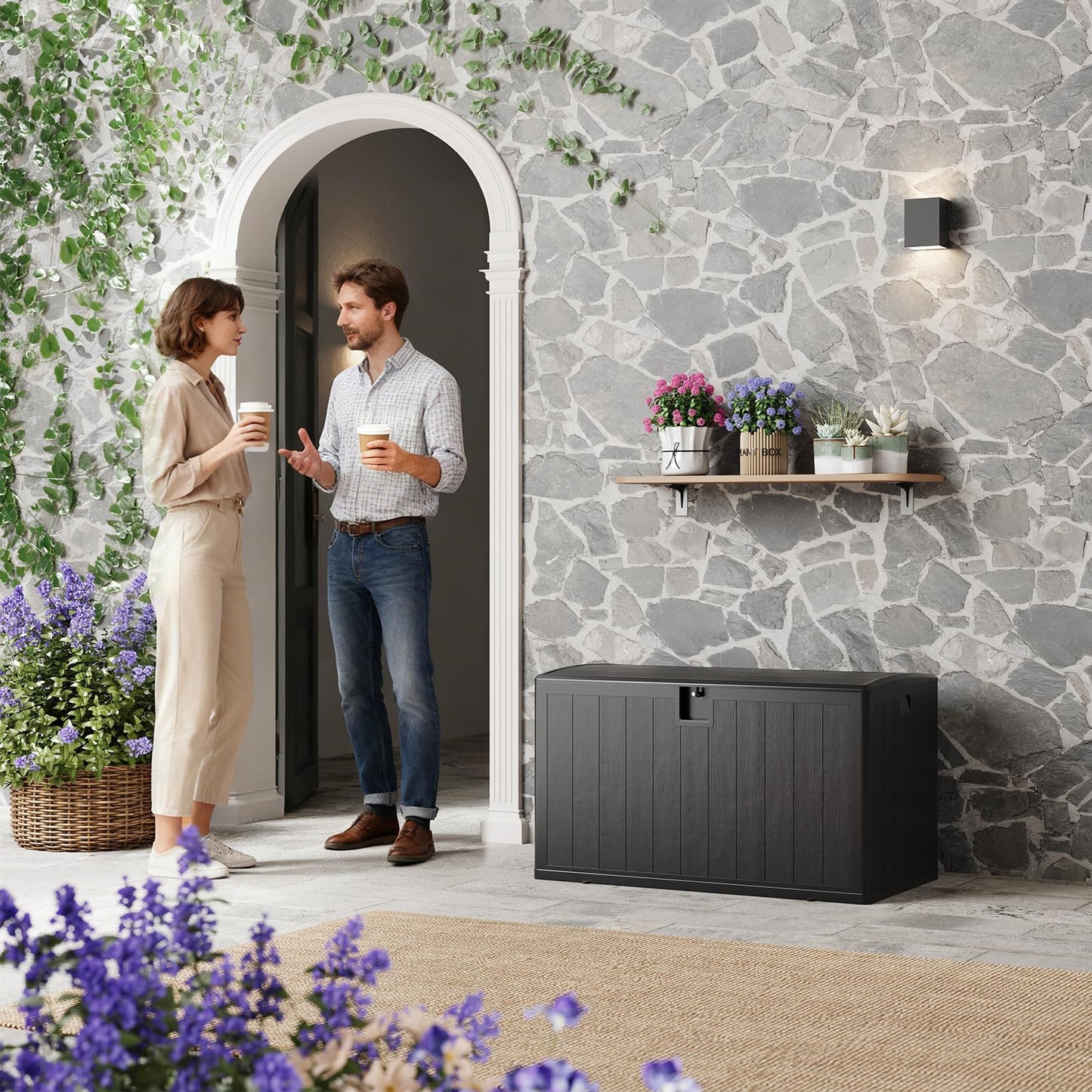 JoanKaren 130 gal Outdoor Storage Box Waterproof with Lockable Lid, All-Weather Deck Box with Side Handle, Outdoor Storage Bin for Patio Furniture, Pool Accessories, Gardening Tools, Black