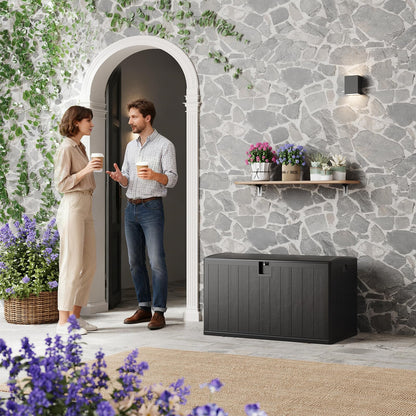 JoanKaren 130 gal Outdoor Storage Box Waterproof with Lockable Lid, All-Weather Deck Box with Side Handle, Outdoor Storage Bin for Patio Furniture, Pool Accessories, Gardening Tools, Black