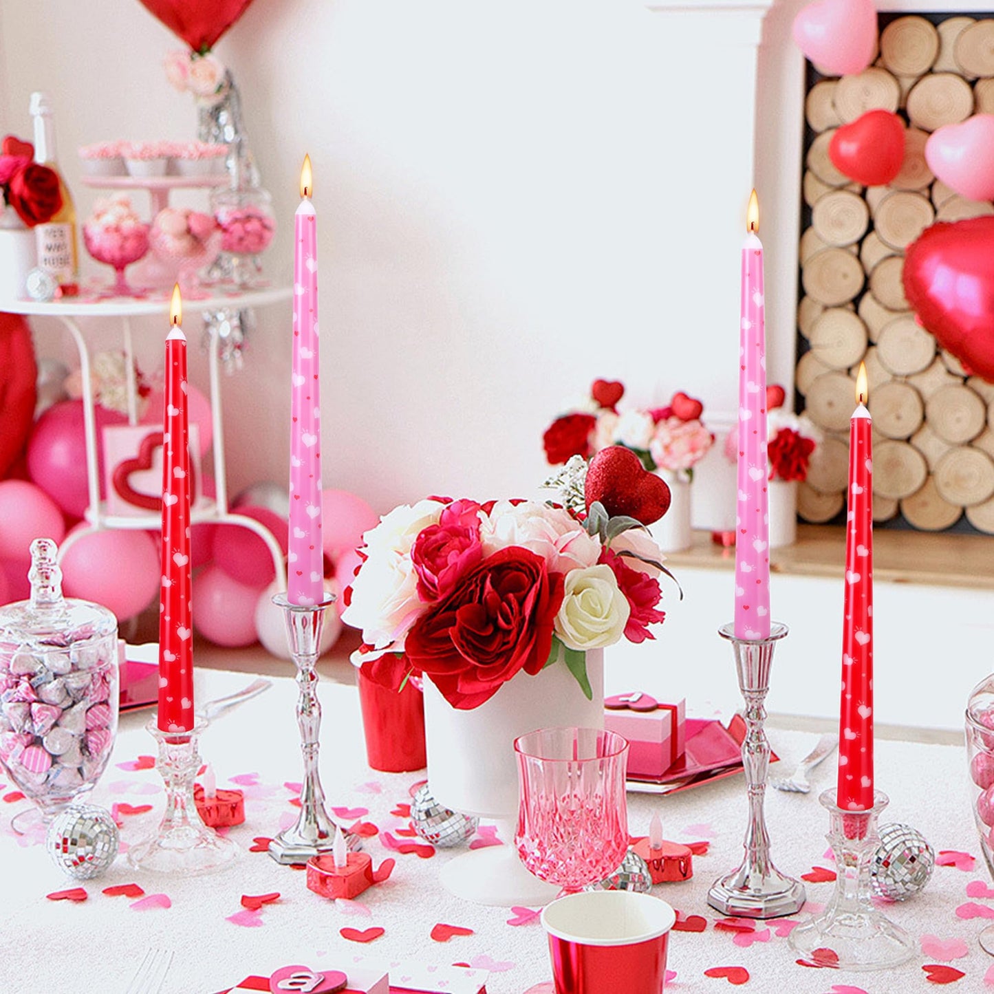 EBaokuup 3 Pcs Valentines Heart Taper Candles-10 Unscented Valentine's Day Taper Candles-Red Taper Candles for Valentine Anniversary Home Table Decoration Wedding Holiday Gift