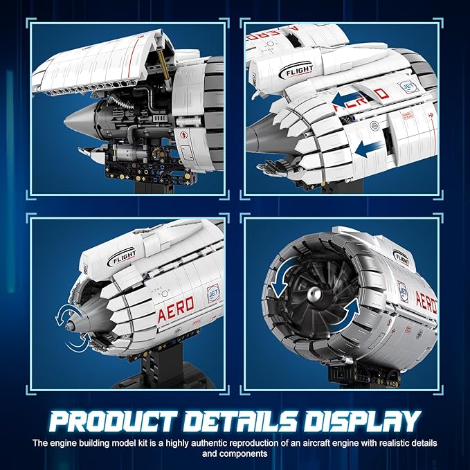 Aircraft Engine Building Blocks Set for Adult Boys (1813 Piece) - Electric Engine Model with Motor That Works STEM Mechanic Engineering Building Toy Gifts for Building Blocks Lover