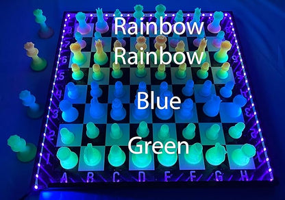Dam Merch's LED Illuminated Glow in The Dark Chess Set - Made in USA (Regulation Dualing Rainbow)