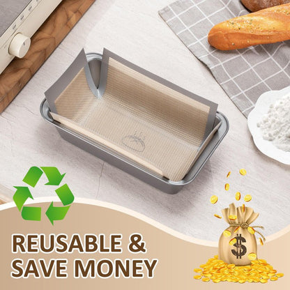 Reusable Silicone Bread Loaf Pan Liners, Nonstick and Reusable Bread pan Mat. 2 pack Silicone baking mat for 9.5 x 5 inch Loaf Pan
