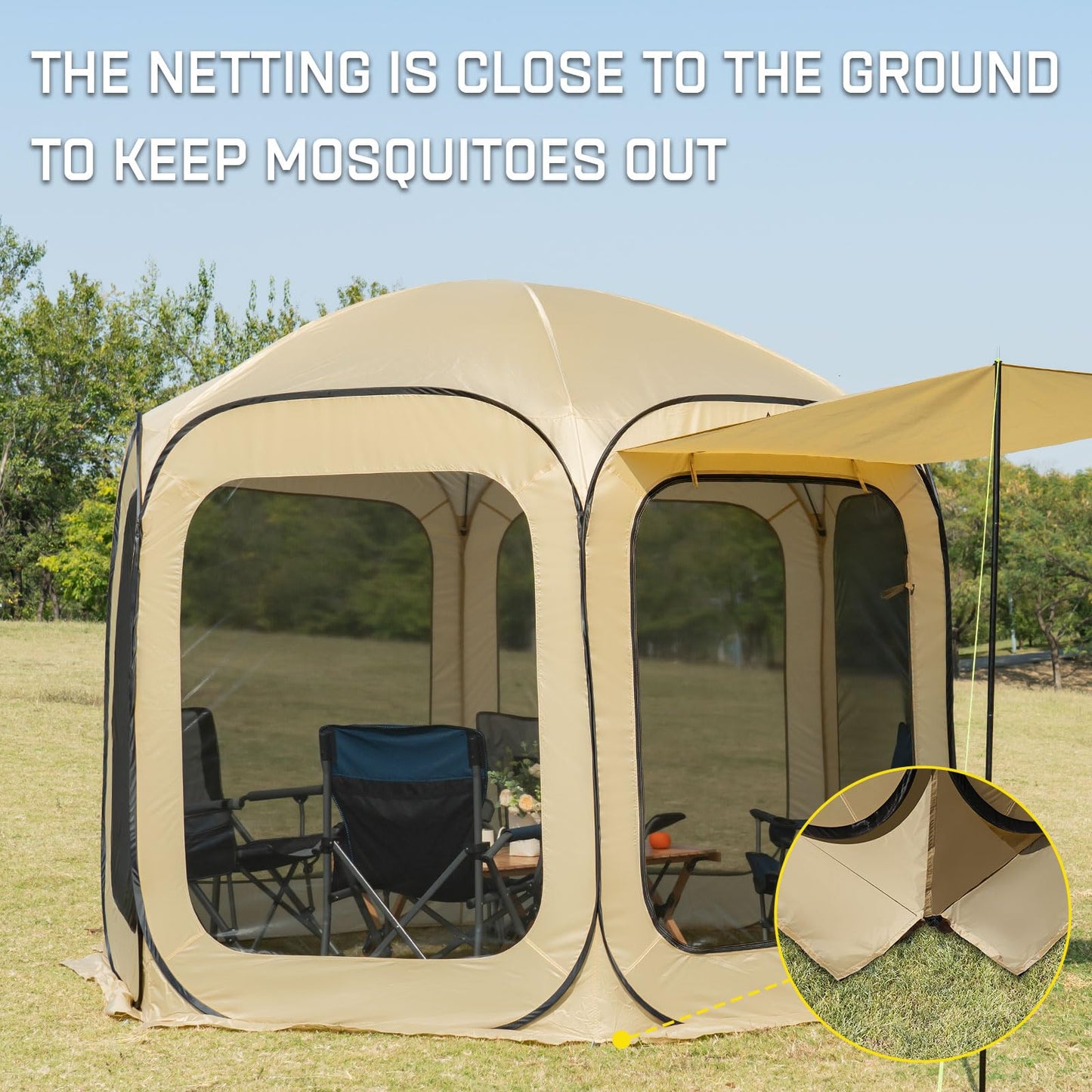 JELUCAMP 10x10 FT Pop Up Screen House Tent - Instant Screened Gazebo Canopy with Mosquito Net, Portable Backyard Tent for 4-6 People, Easy Setup Patio Shelter for Camping, BBQ, Sports & Outdoor